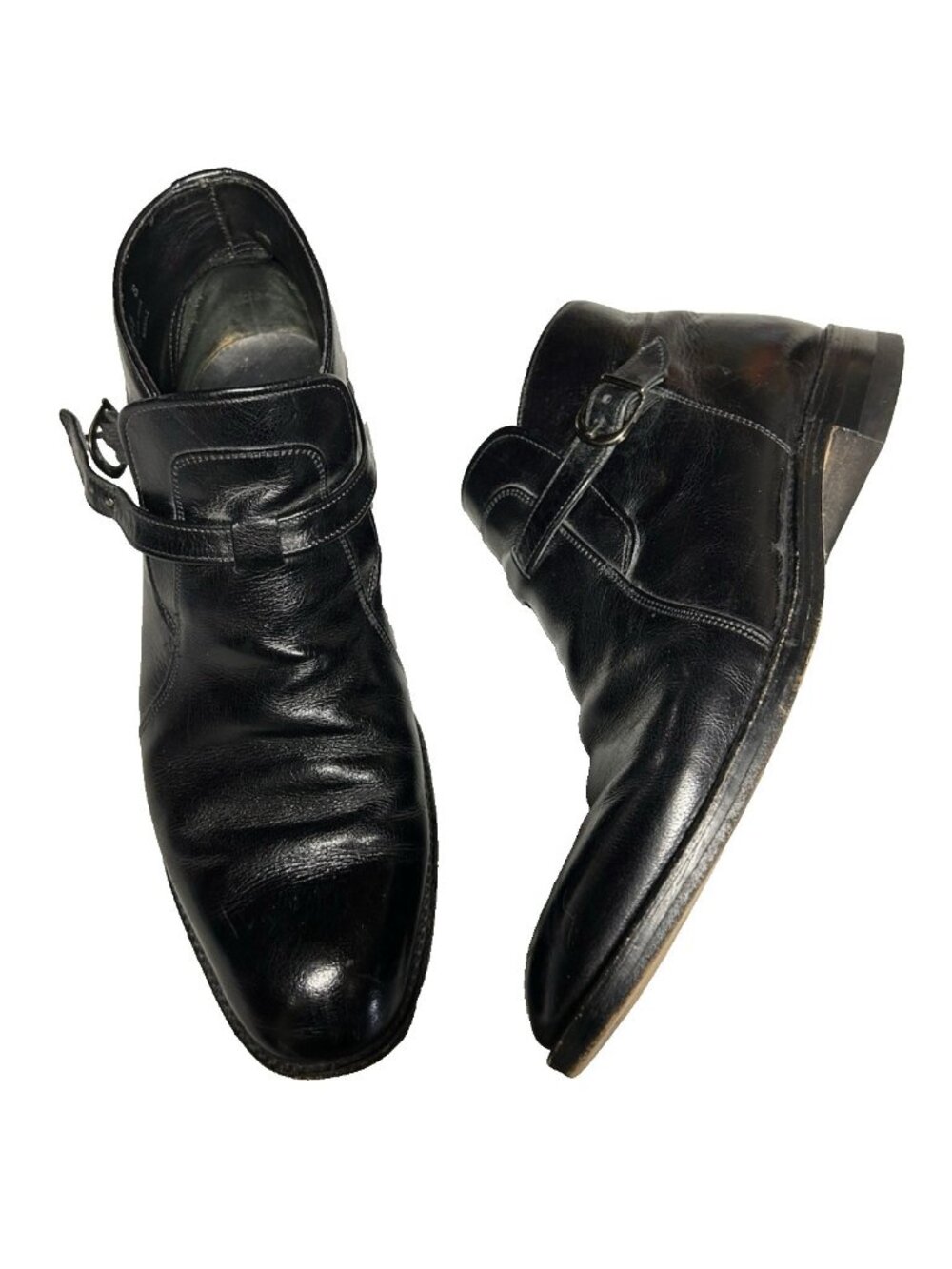 Freeman Free Flex Men’s Black Leather Buckle Ankle Boots Monk Strap Shoes 9 C